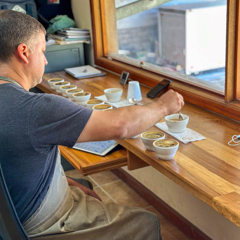 Person cupping coffee