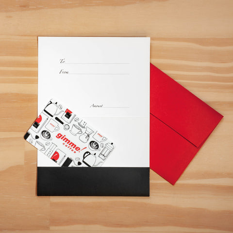 Gift card with coffee icons with sleeve and envelope.